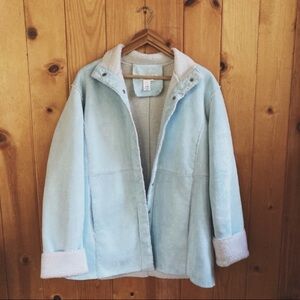 Coldwater Creek Blue Faux Suede Shearling coat